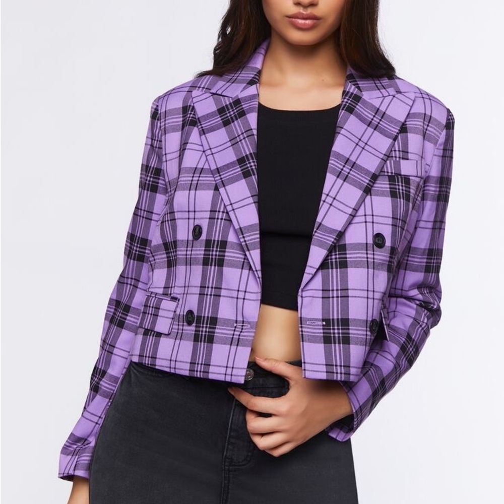 Purple Plaid Cropped Blazer